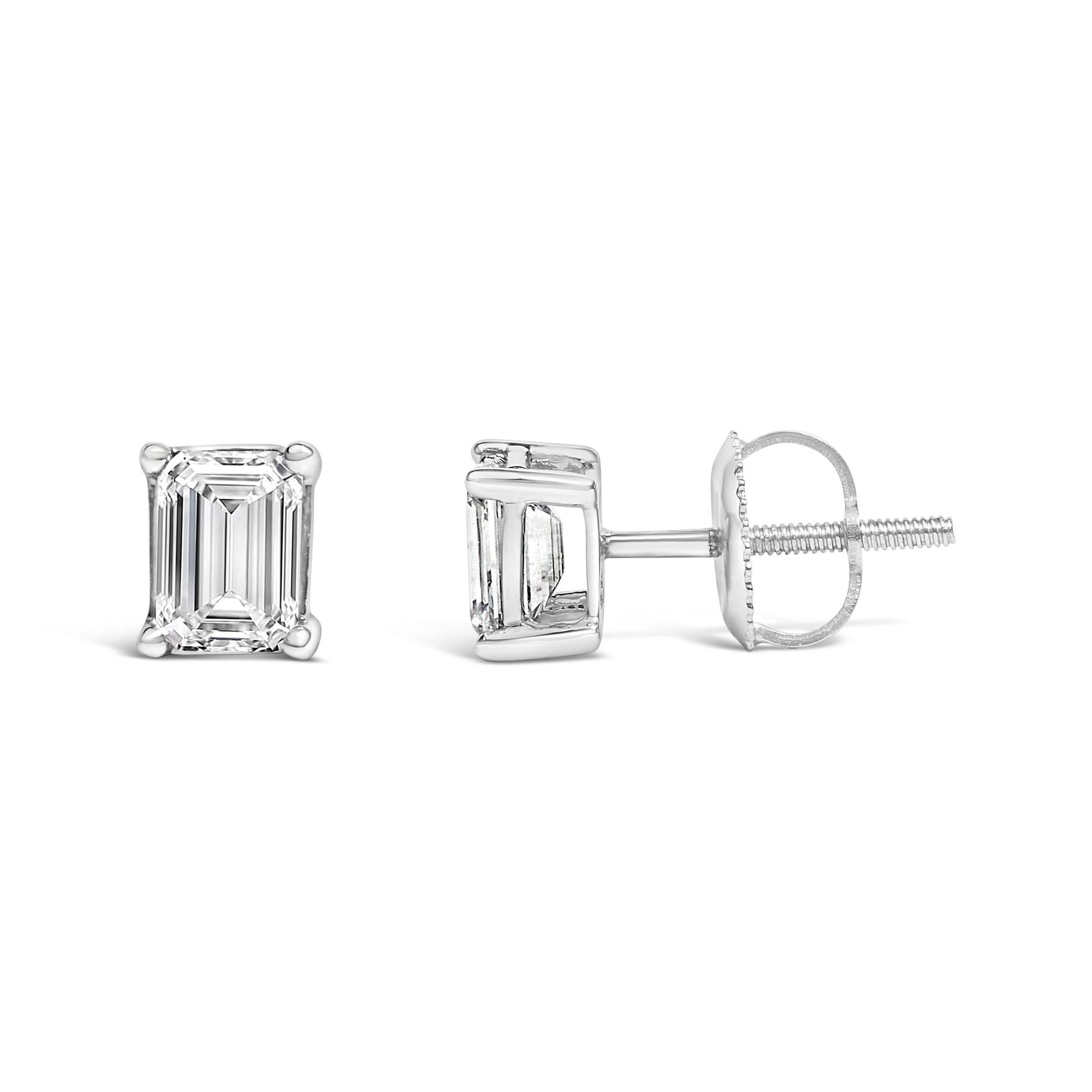 14K White Gold Emerald Cut Lab-Grown Diamond Solitaire Stud Earrings (F-G Color, VS1-VS2 Clarity)-1