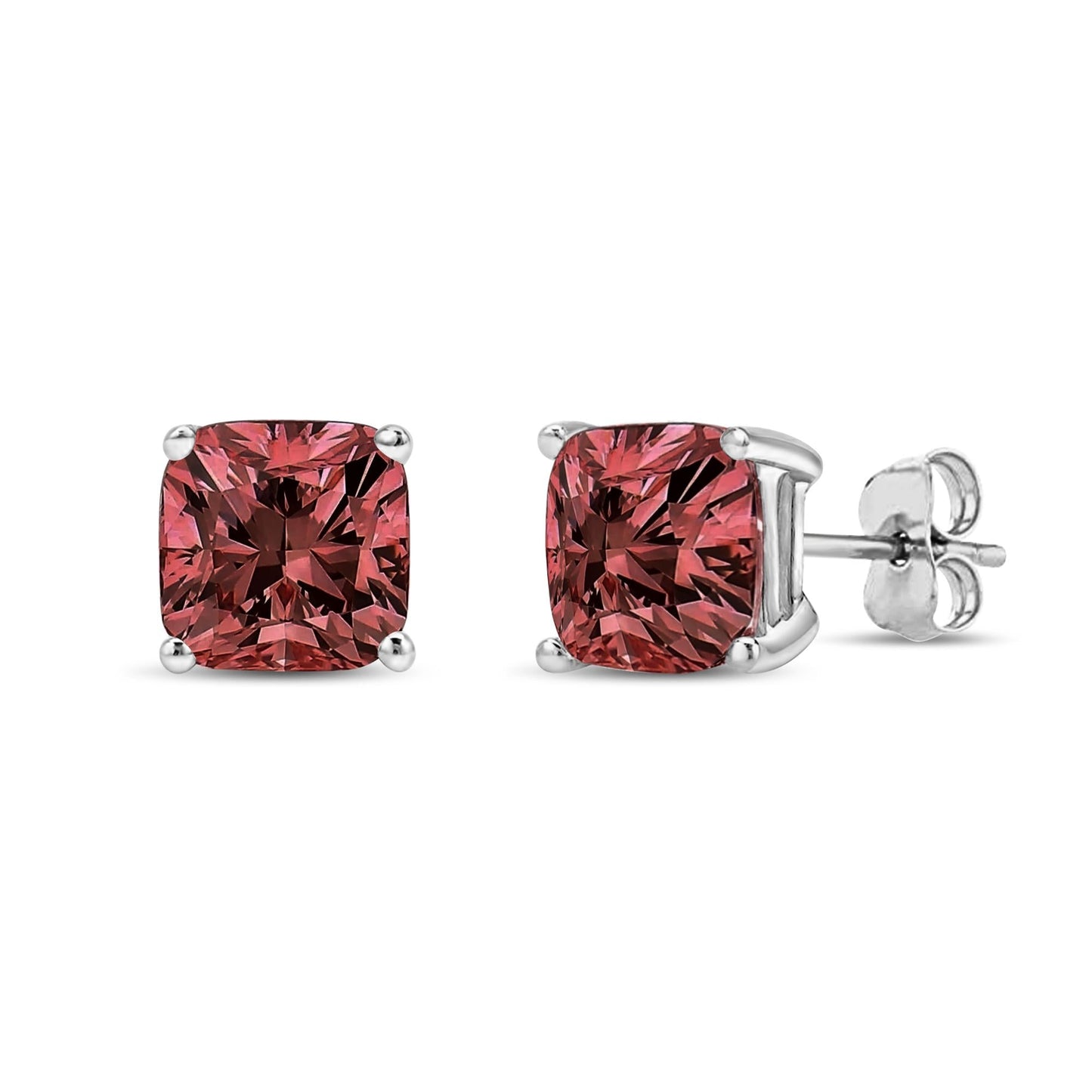 14K White Gold Lab Grown Pink Cushion 4-Prong Set Classic Diamond Solitaire Stud Earrings (Pink Color, VS1-VS2 Clarity)-1