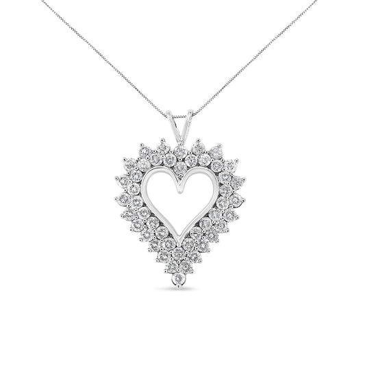 .925 Sterling Silver 4 Cttw Round-Cut Double Row Composite Diamond Heart 18" Pendant Necklace (K-L Color, I1-I2 Clarity)-0