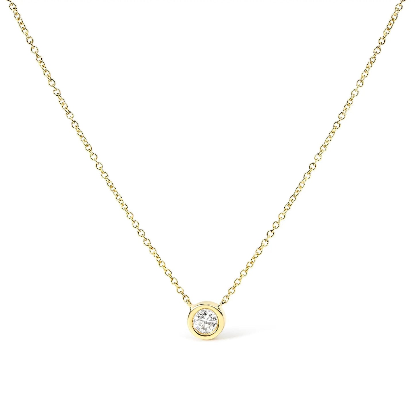 10K Gold Round Brilliant-Cut Diamond Modern Bezel-Set Solitaire 16"-18" Pendant Necklace (H-I Color, SI2-I1 Clarity) by Infinite Jewels