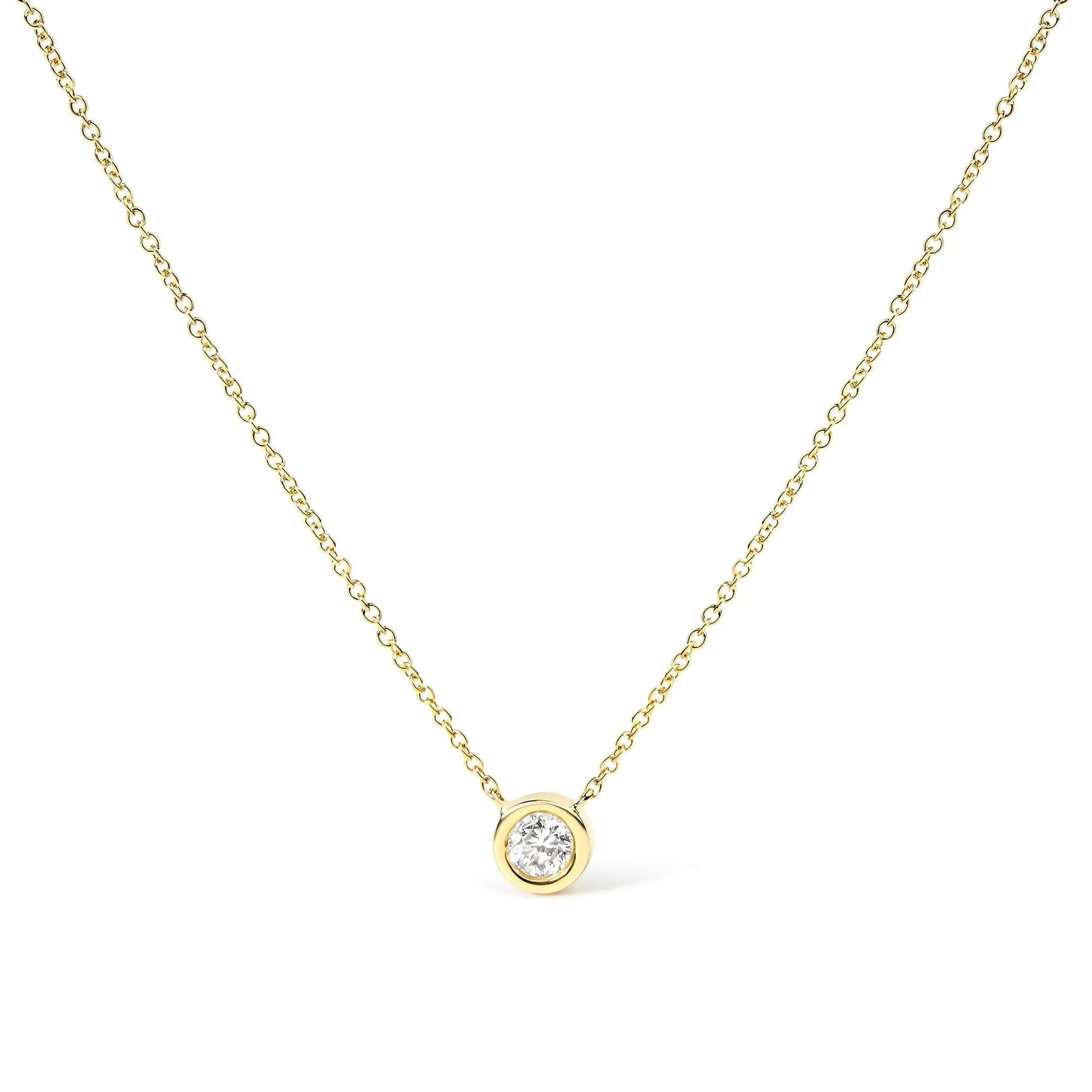 10K Gold Round Brilliant-Cut Diamond Modern Bezel-Set Solitaire 16"-18" Pendant Necklace (H-I Color, SI2-I1 Clarity) by Infinite Jewels