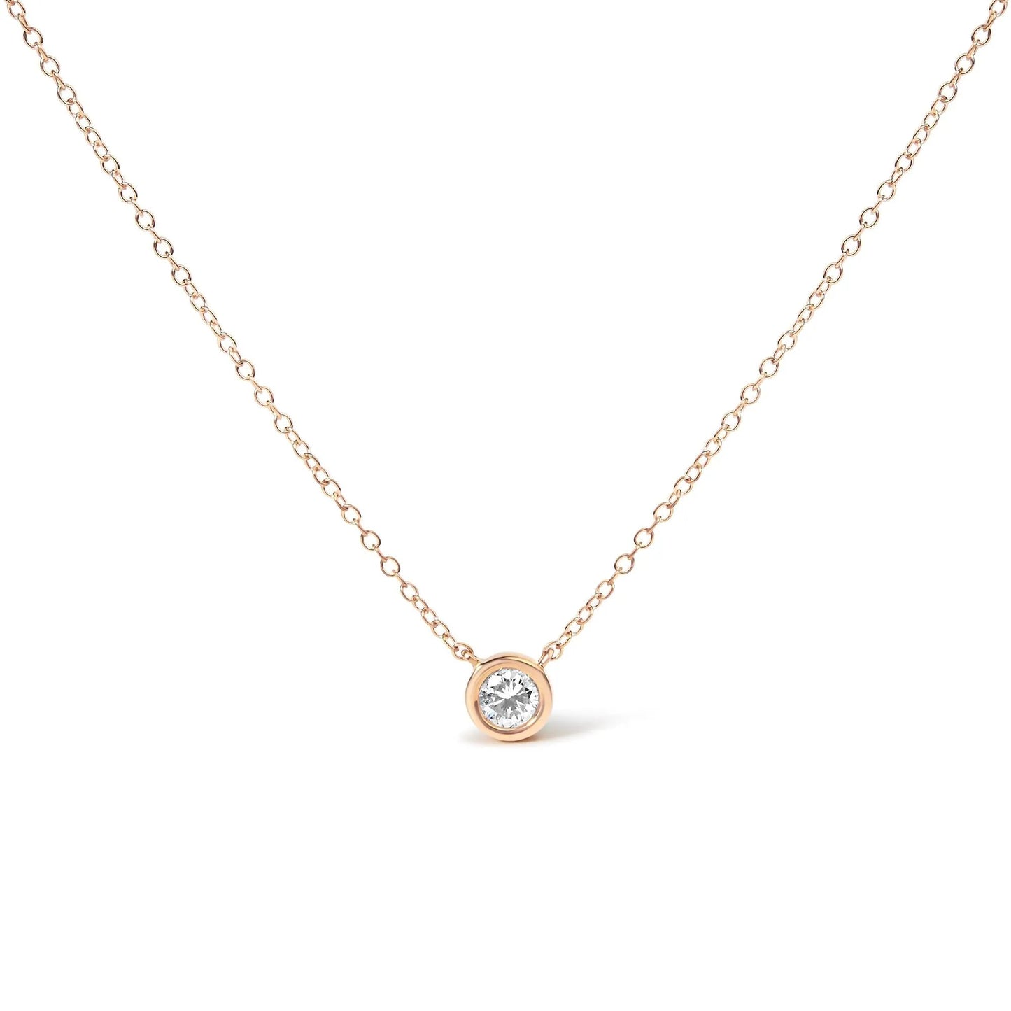 10K Gold Round Brilliant-Cut Diamond Modern Bezel-Set Solitaire 16"-18" Pendant Necklace (H-I Color, SI2-I1 Clarity) by Infinite Jewels