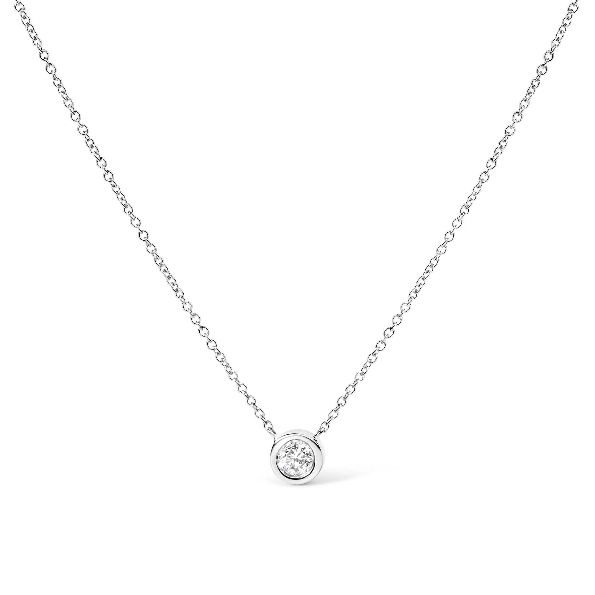 10K Gold Round Brilliant-Cut Diamond Modern Bezel-Set Solitaire 16"-18" Pendant Necklace (H-I Color, SI2-I1 Clarity) by Infinite Jewels