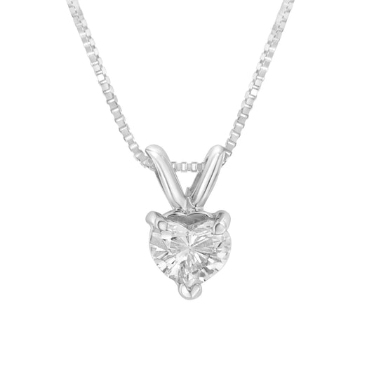 10K White Gold Diamond 3 Stone Trio Heart Stud Necklace (I-J Color, I1-I2 Clarity)