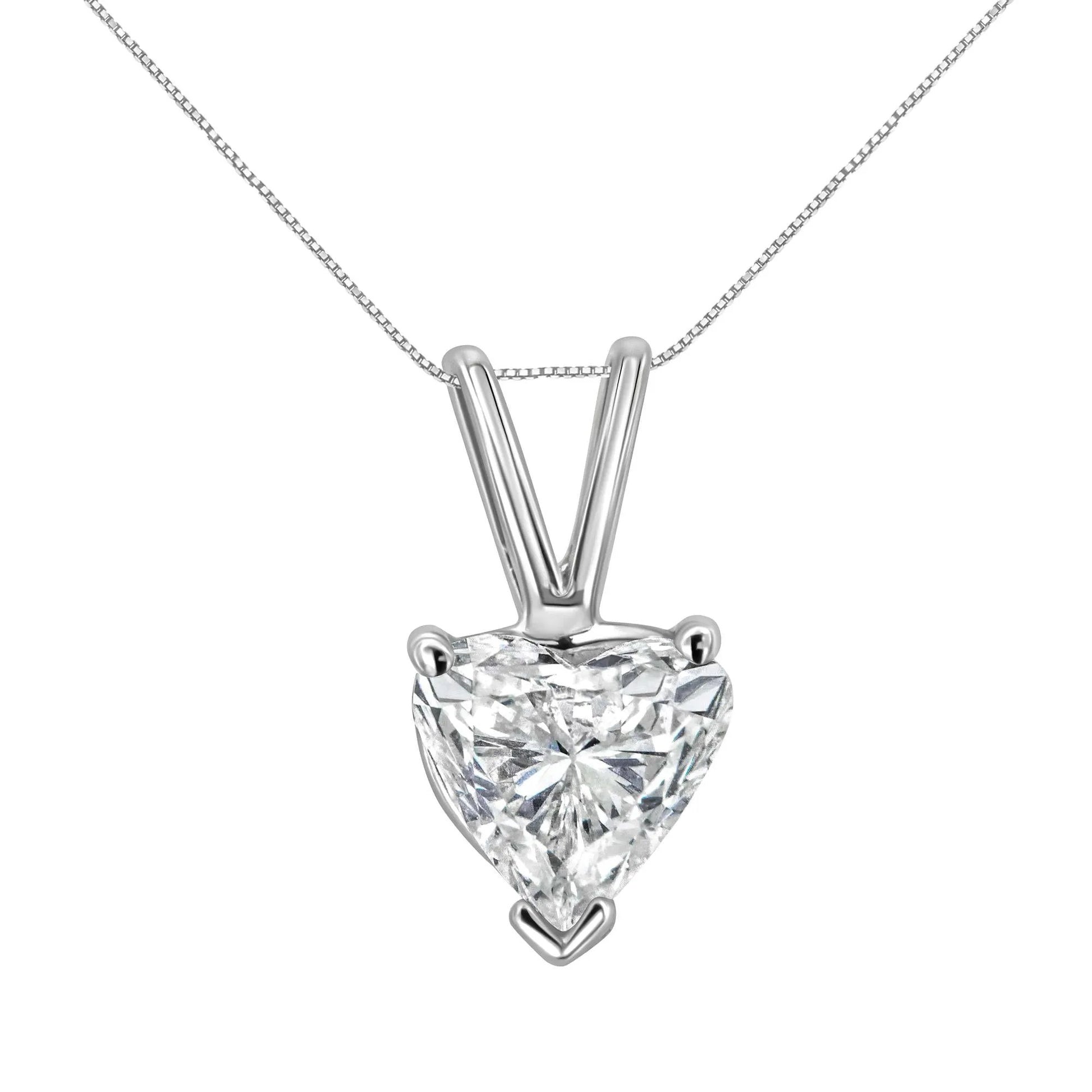10K White Gold Diamond 3 Stone Trio Heart Stud Necklace (I-J Color, I1-I2 Clarity) by Infinite Jewels