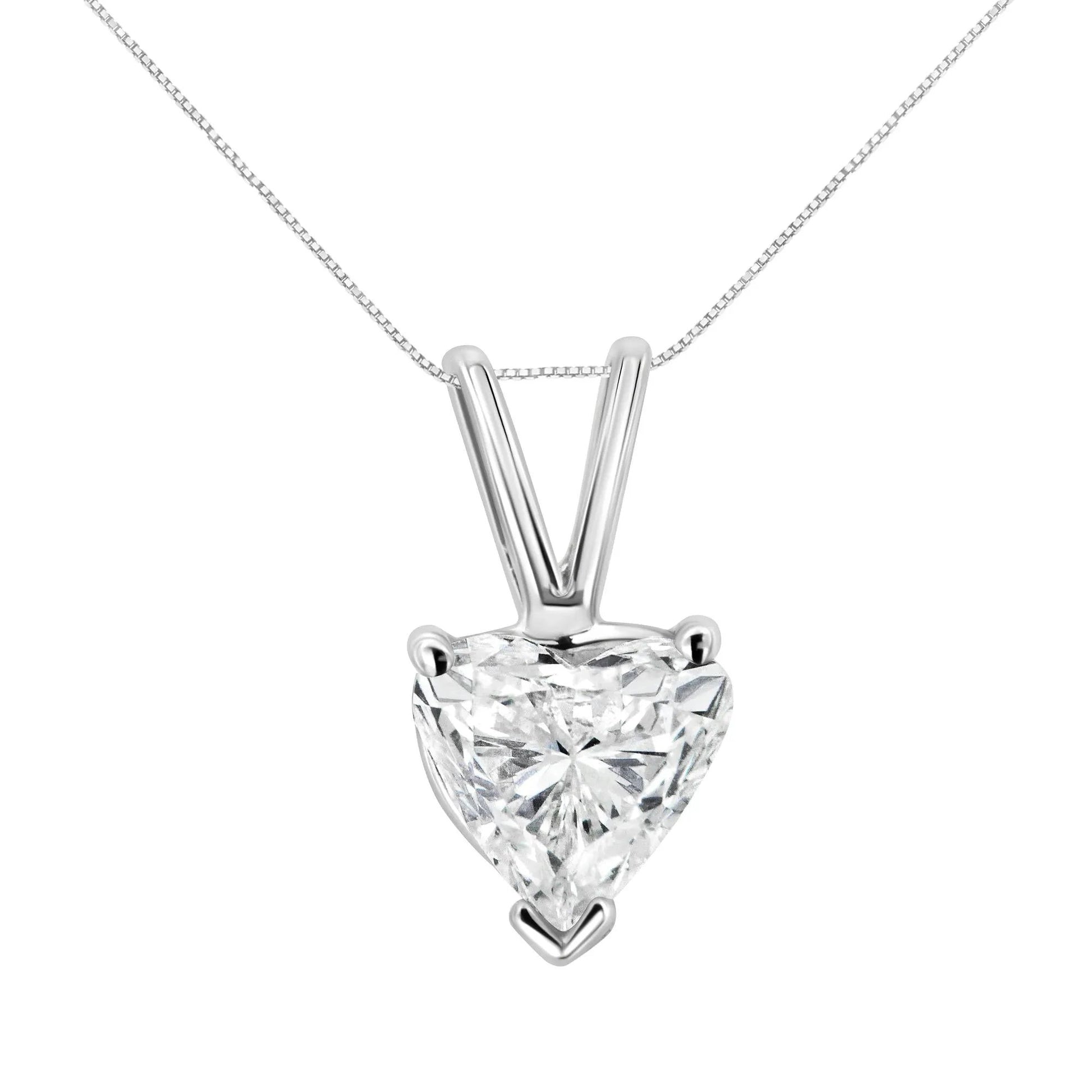 10K White Gold Diamond 3 Stone Trio Heart Stud Necklace (I-J Color, I1-I2 Clarity) by Infinite Jewels