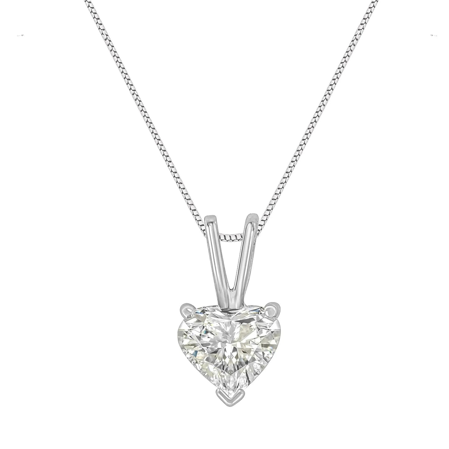 10K White Gold Diamond 3 Stone Trio Heart Stud Necklace (I-J Color, I1-I2 Clarity) by Infinite Jewels