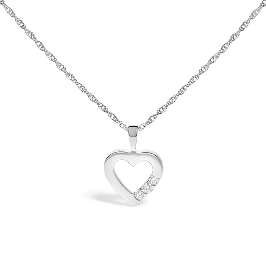 .925 Sterling Silver Lab Grown Diamond 1/4 Cttw Three Stone Heart Pendant Necklace - 18" Inches-0