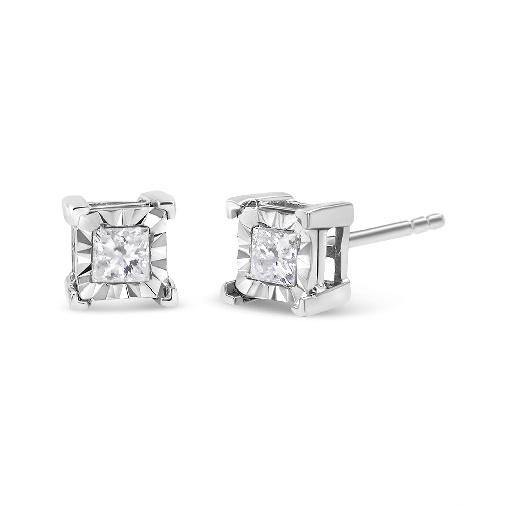 .925 Sterling Silver Miracle Set Princess-cut Diamond Solitaire Stud Earrings (H-I Color, SI2-I1 Clarity)-0