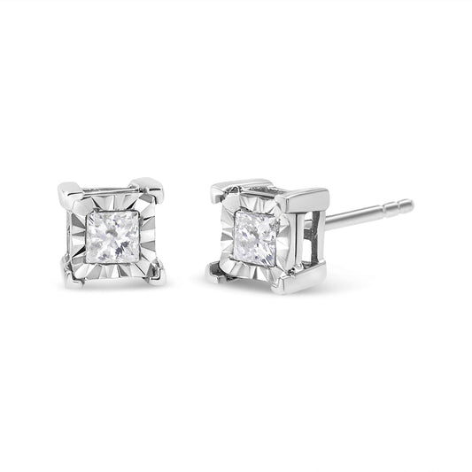 .925 Sterling Silver Miracle Set Princess-cut Diamond Solitaire Stud Earrings (H-I Color, SI2-I1 Clarity)-0