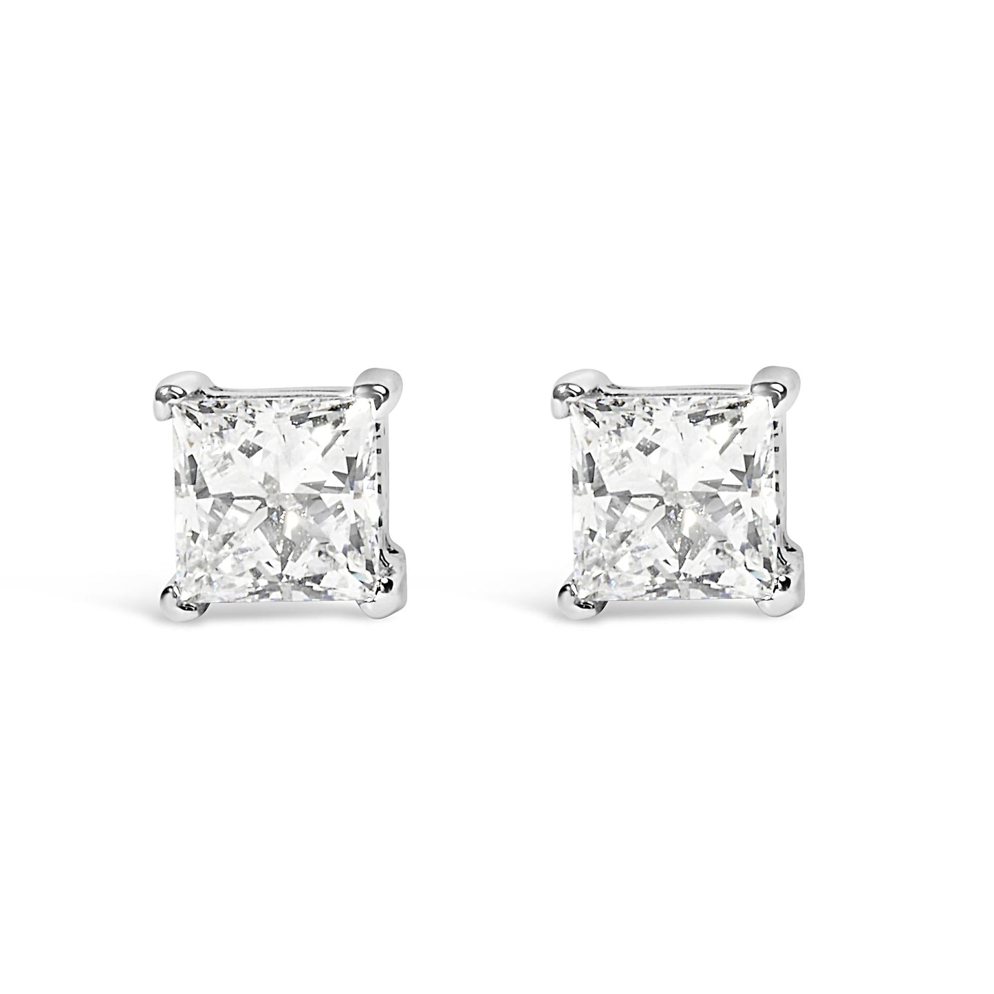 14K White Gold Princess Cut Lab-Grown Diamond Solitaire Stud Earrings (F-G Color, VS2-SI1 Clarity)-2