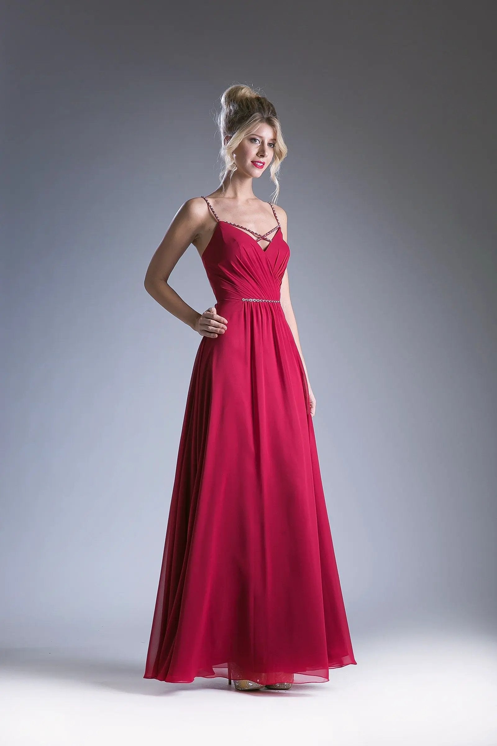 V Neckline With a Beaded Band Dress by Tux-USA