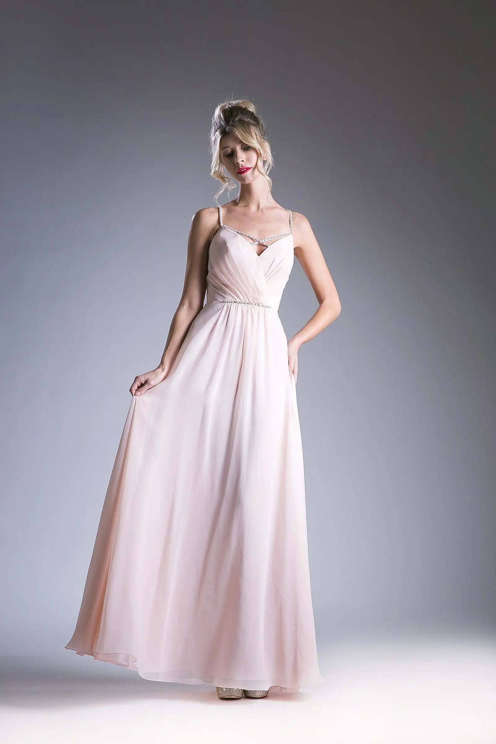 V Neckline With a Beaded Band Dress by Tux-USA
