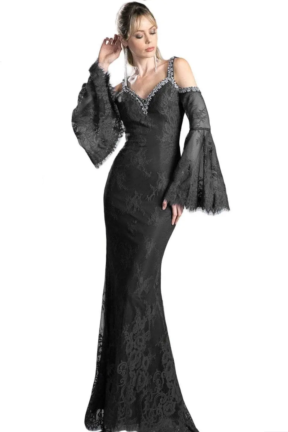 Lace Dress With Floral Patterns and V-Neckline by Tux-USA