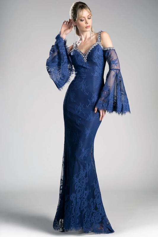 Lace Dress With Floral Patterns and V-Neckline by Tux-USA
