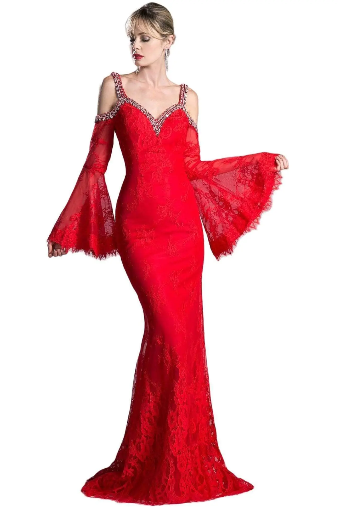 Lace Dress With Floral Patterns and V-Neckline by Tux-USA