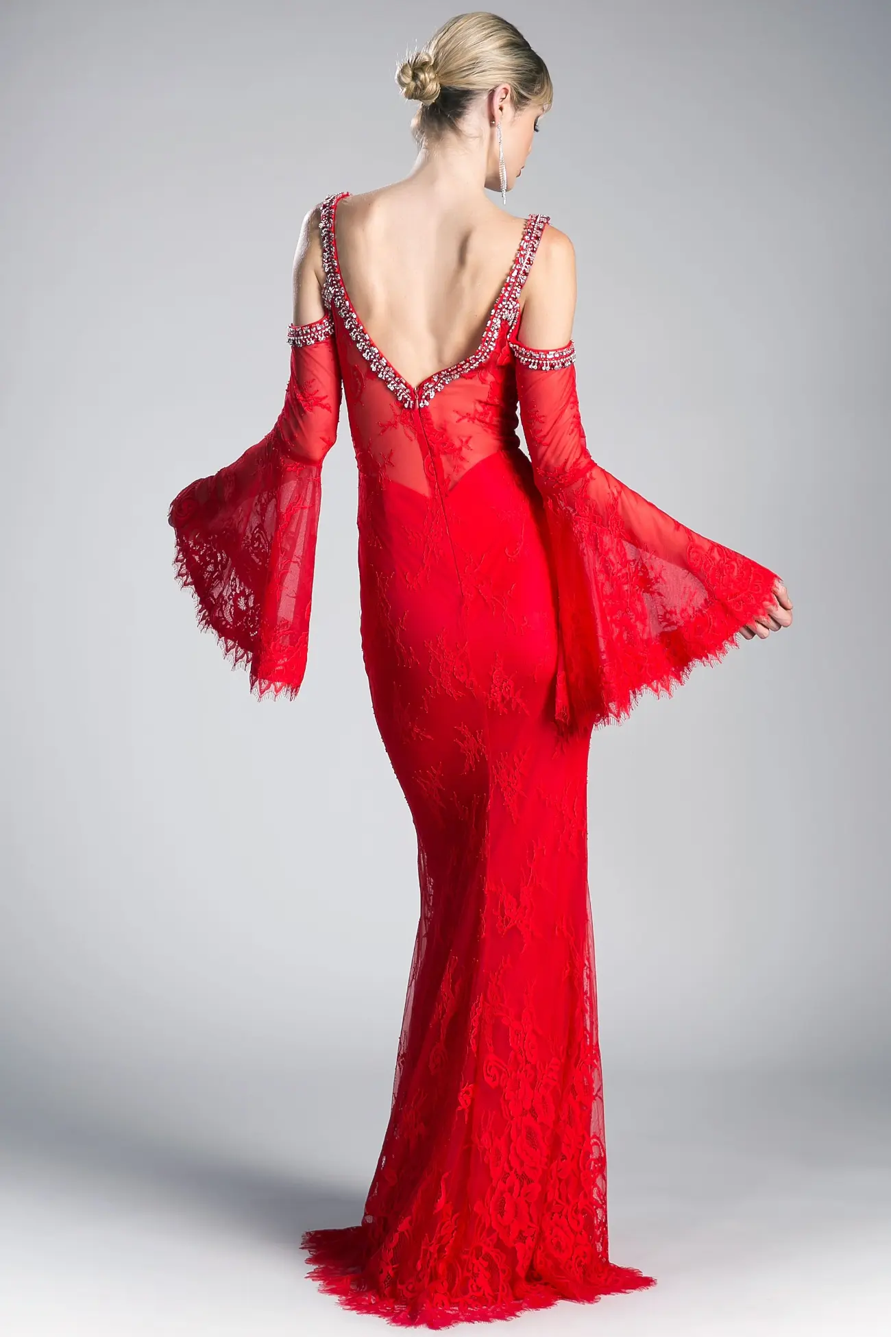 Lace Dress With Floral Patterns and V-Neckline by Tux-USA