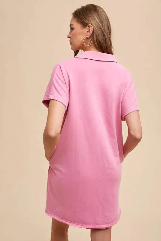 Annie Wear Mineral Washed Johnny Collar Short Sleeve Dress by Annie Wear