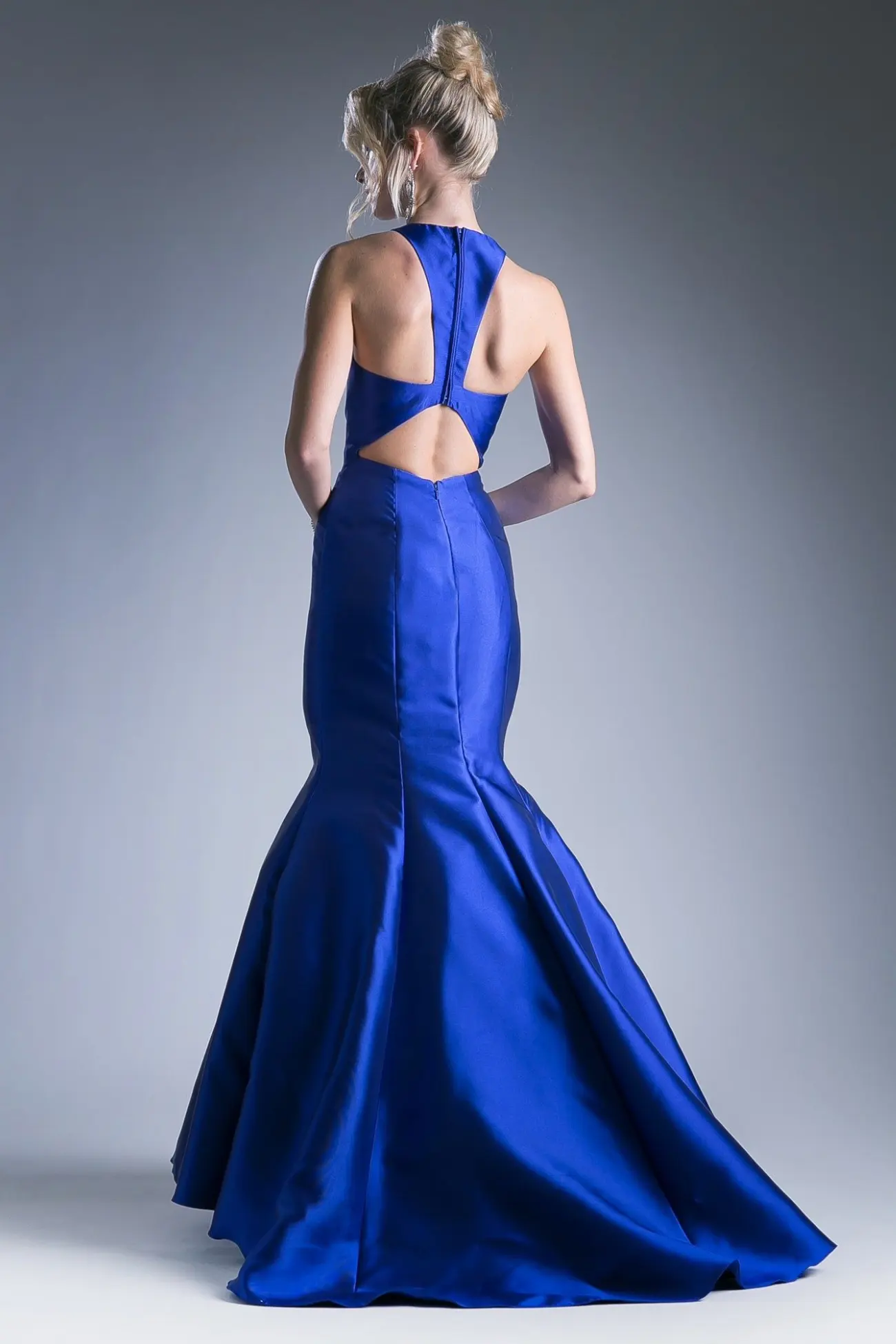 Fitted Mikado Mermaid Gown With Scoop Neckline and Razorback by Tux-USA