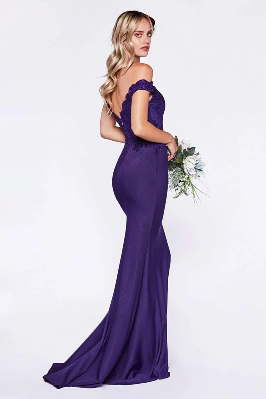 Off the Shoulder Fitted Gown with Lace Applique Details and Stretch Jersey by Tux-USA