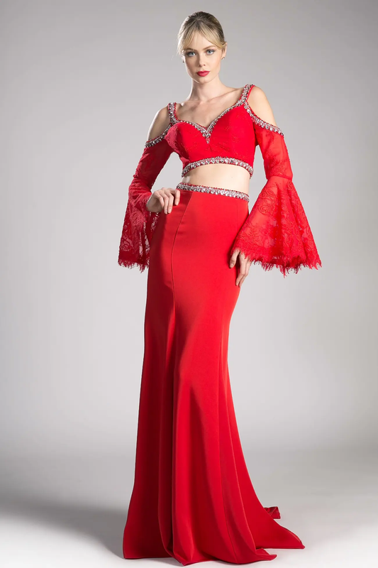Long Dress with a V-neckline and sparkling Details by Tux-USA