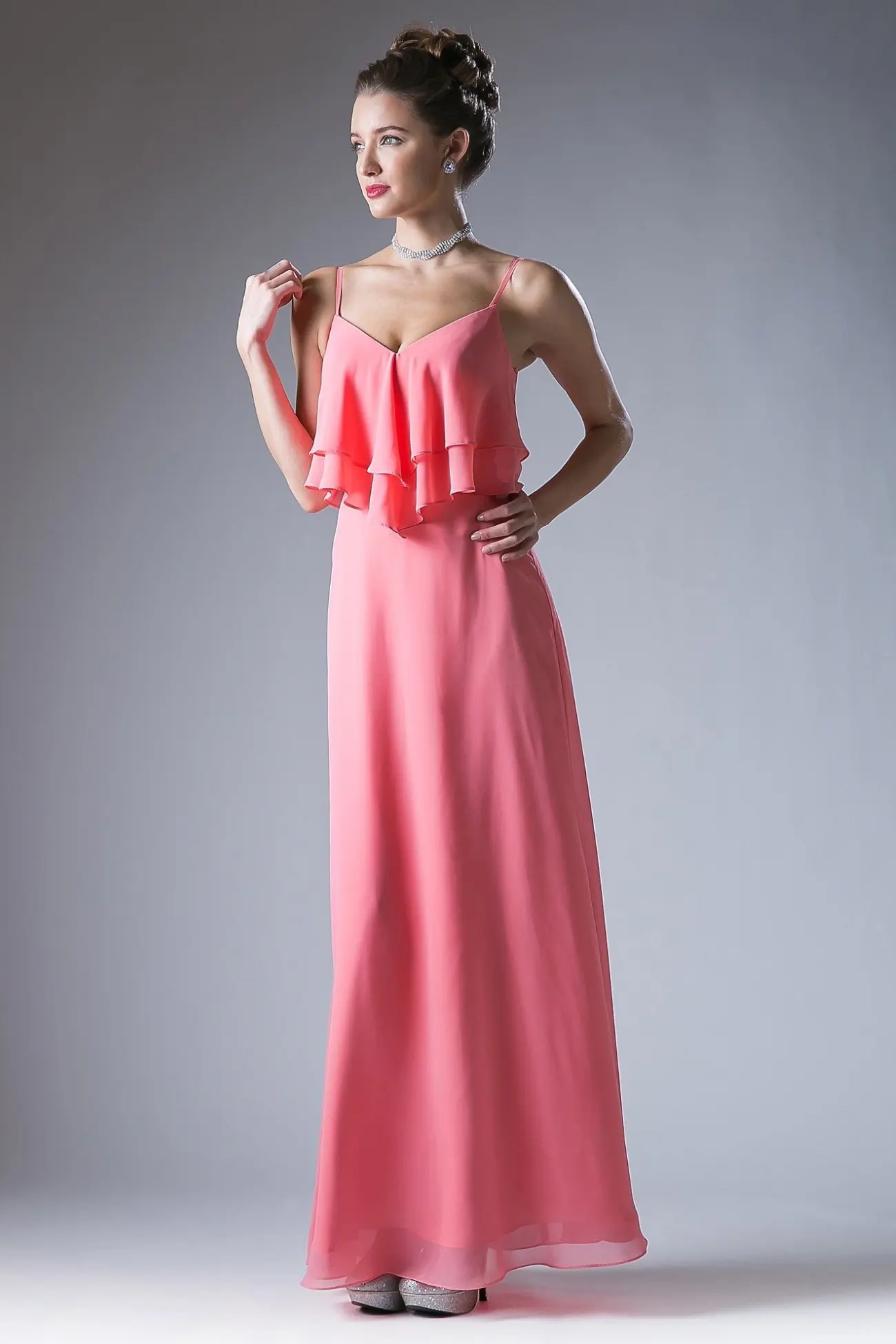 Chiffon Sheath Dress with a V Neckline by Tux-USA