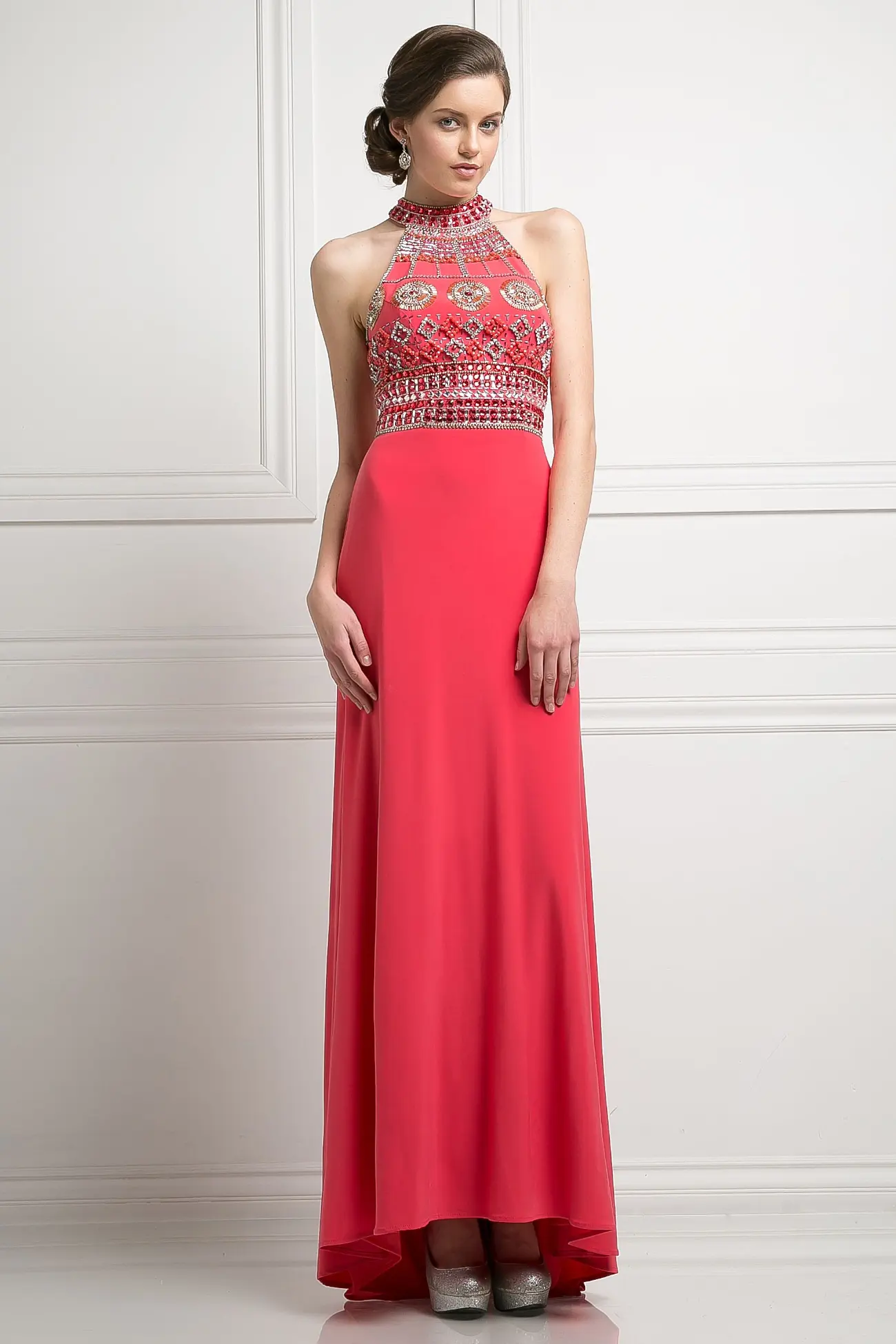 Beaded Bodice Stretch Knit Sheath Dress by Tux-USA