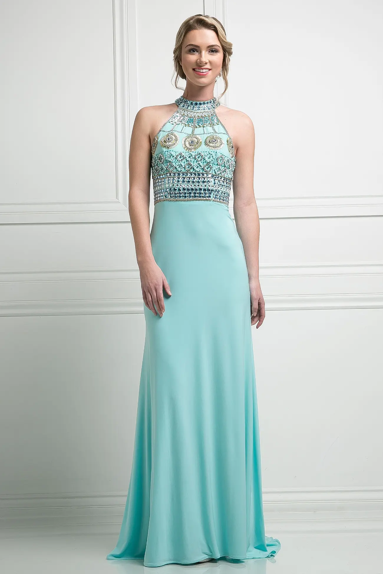 Beaded Bodice Stretch Knit Sheath Dress by Tux-USA