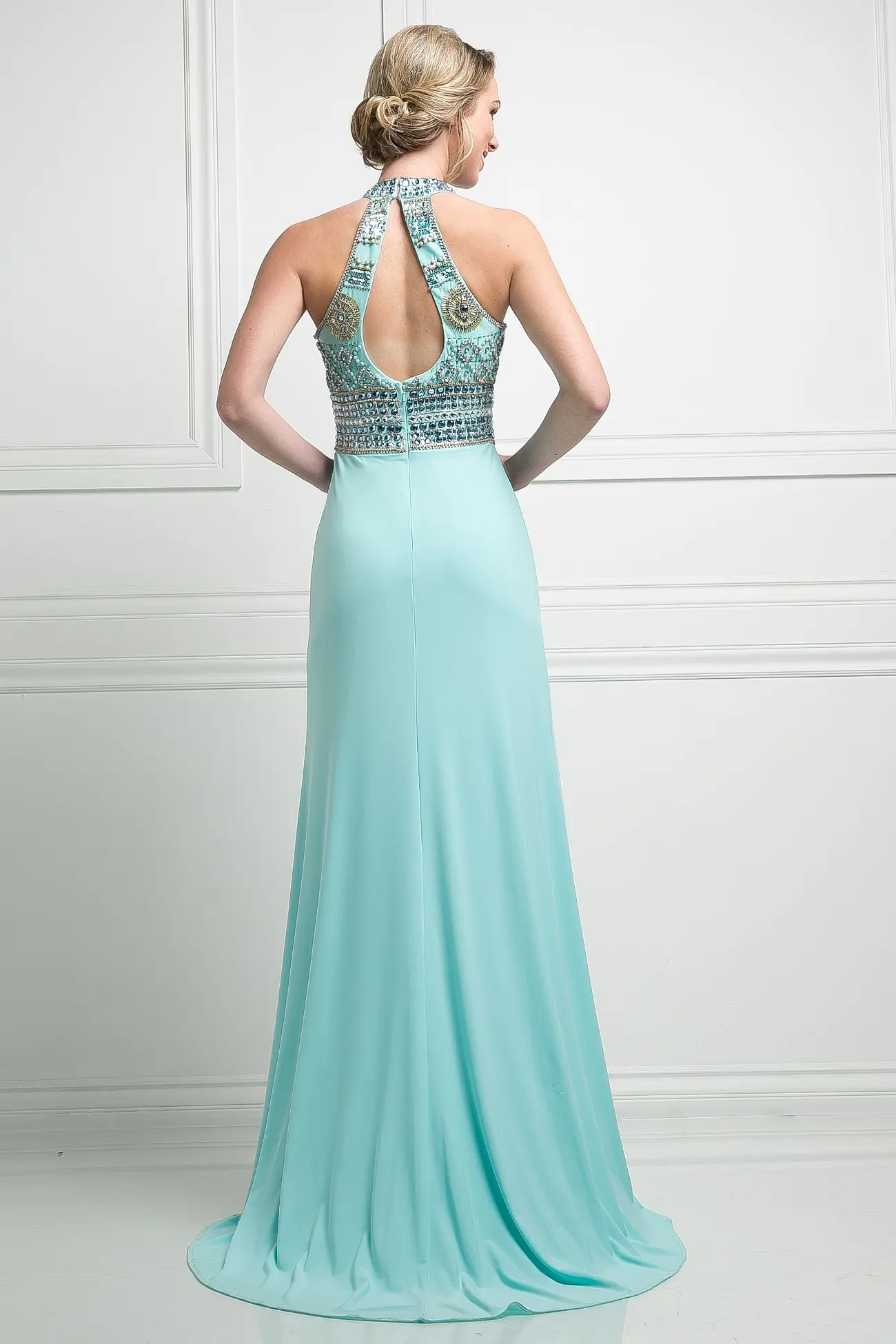 Beaded Bodice Stretch Knit Sheath Dress by Tux-USA