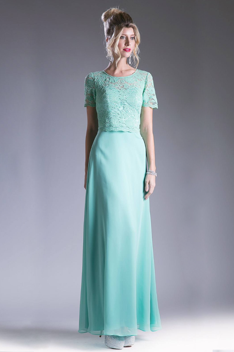Long Chiffon Dress with Short Sleeves by Tux-USA