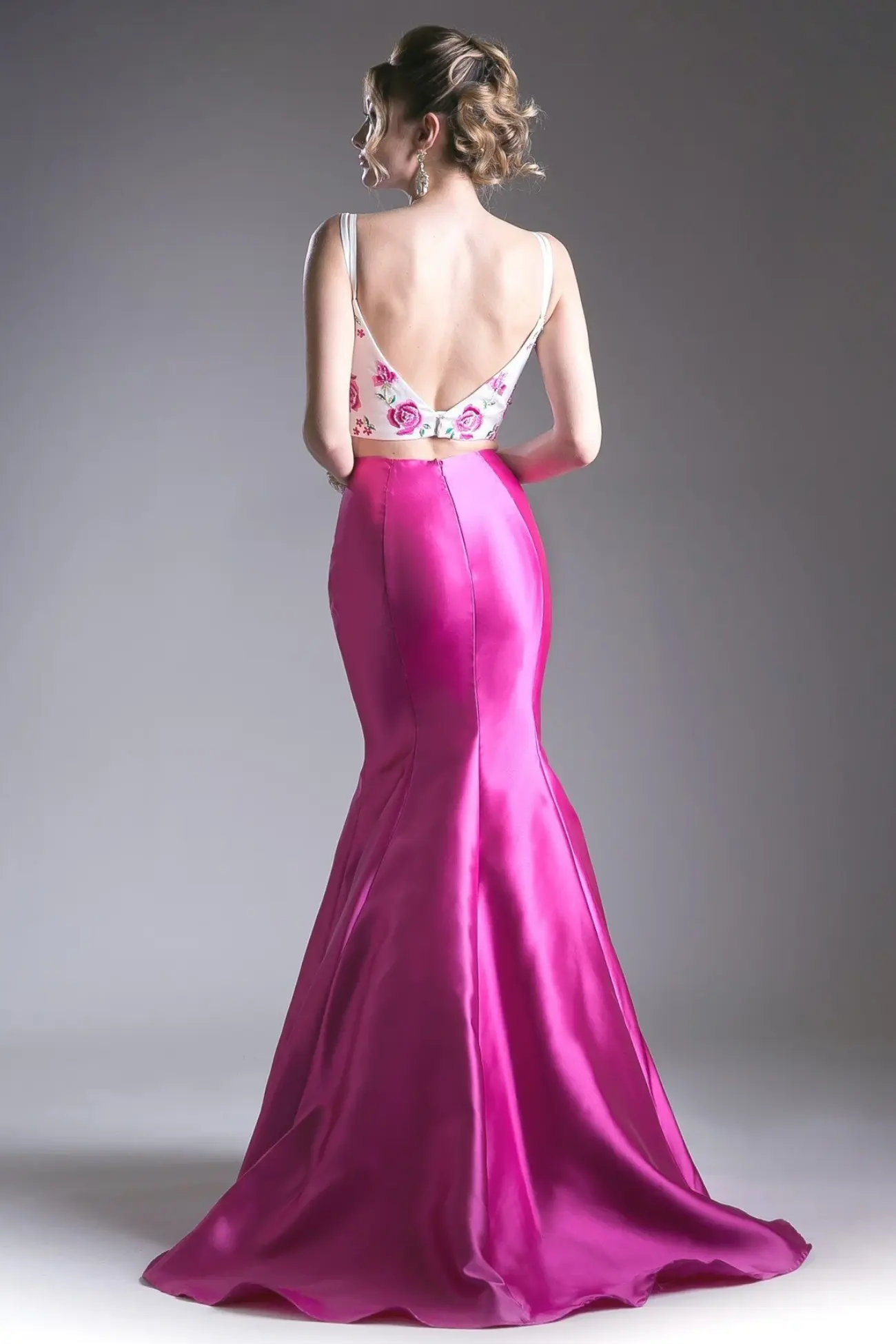 Flower Applique 2 Piece Satin Mermaid Gown by Tux-USA