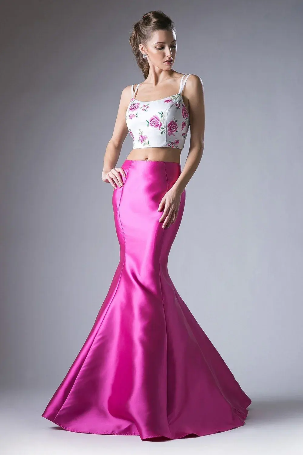 Flower Applique 2 Piece Satin Mermaid Gown by Tux-USA