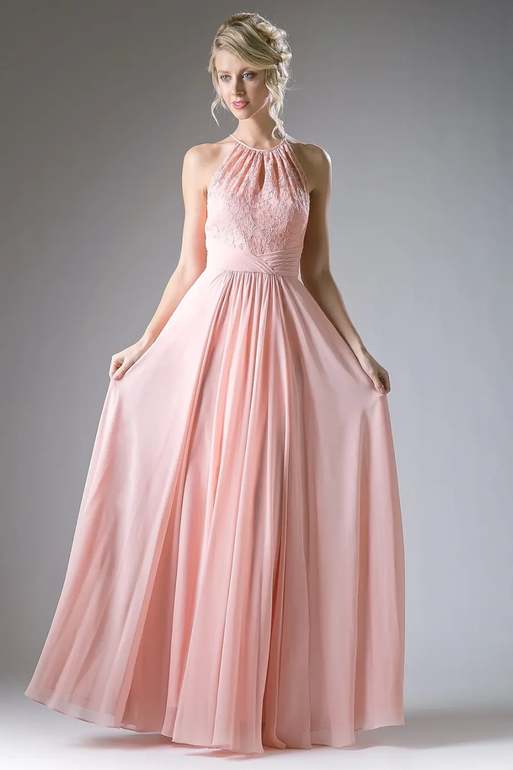 A-Line Chiffon Dress with Lace Keyhole Halter by Tux-USA