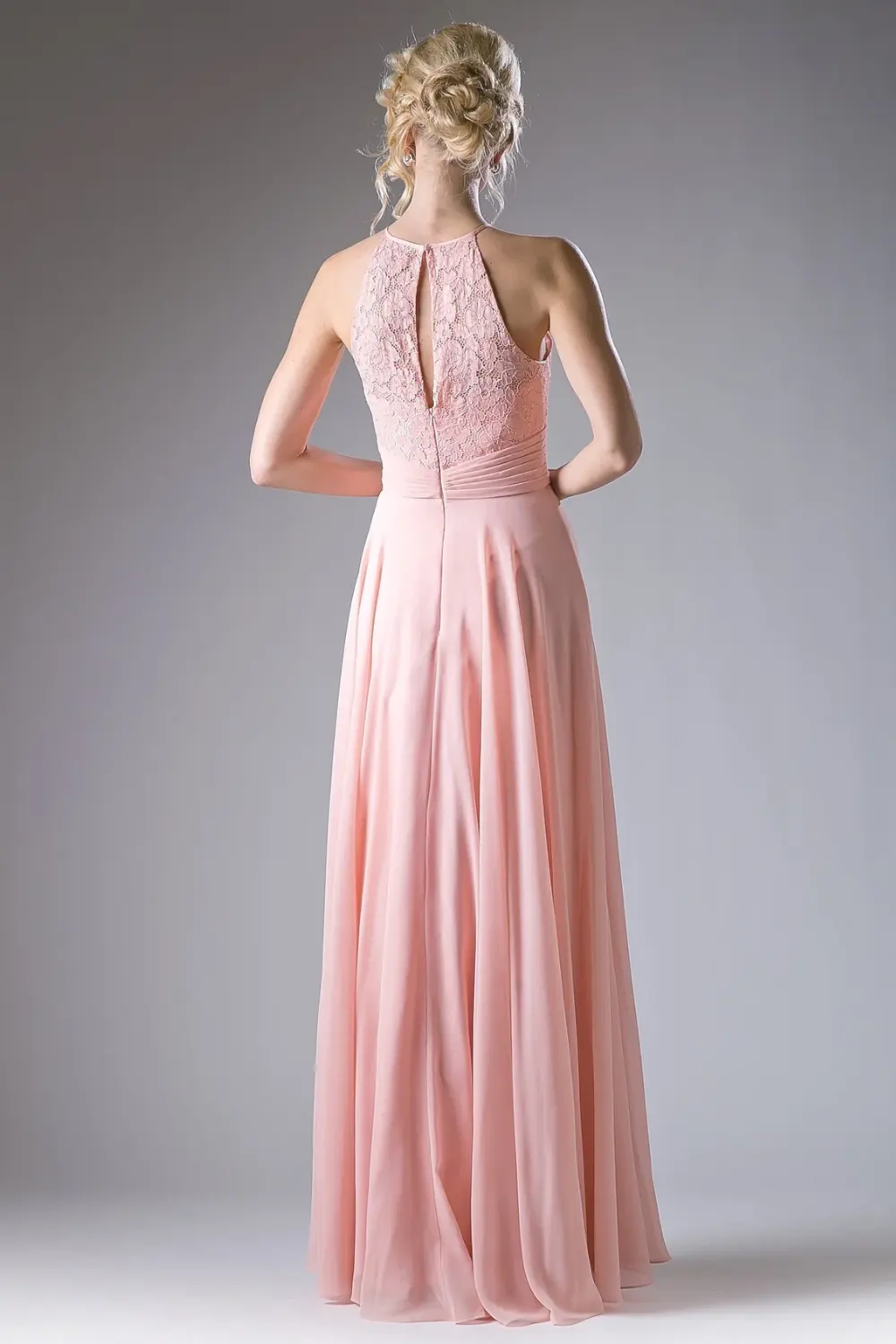 A-Line Chiffon Dress with Lace Keyhole Halter by Tux-USA