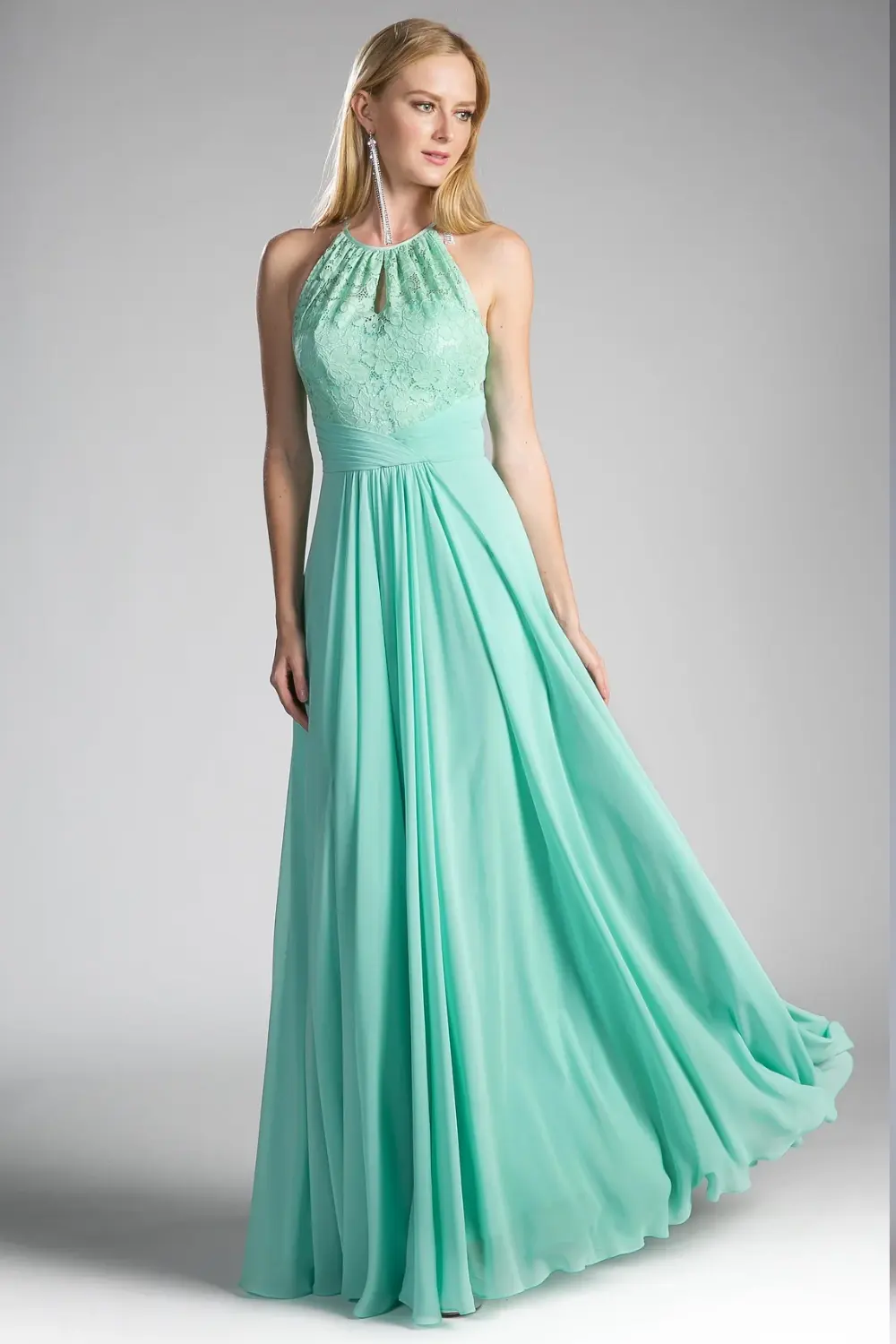 A-Line Chiffon Dress with Lace Keyhole Halter by Tux-USA