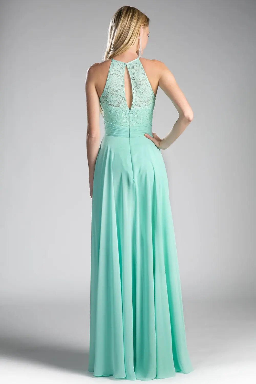 A-Line Chiffon Dress with Lace Keyhole Halter by Tux-USA