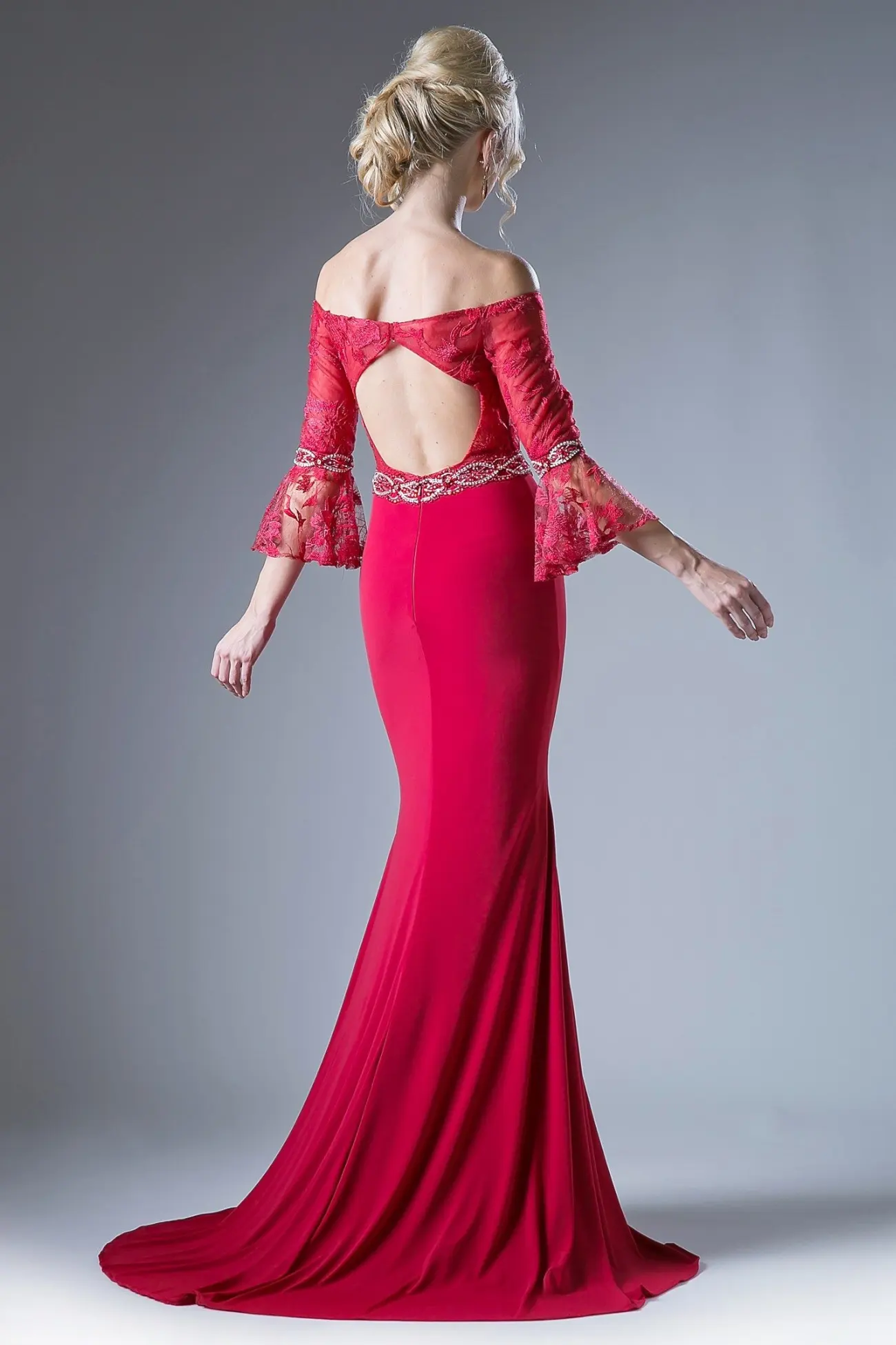 Beaded Belt Lace Bodice Stretch Knit Sheath Dress by Tux-USA