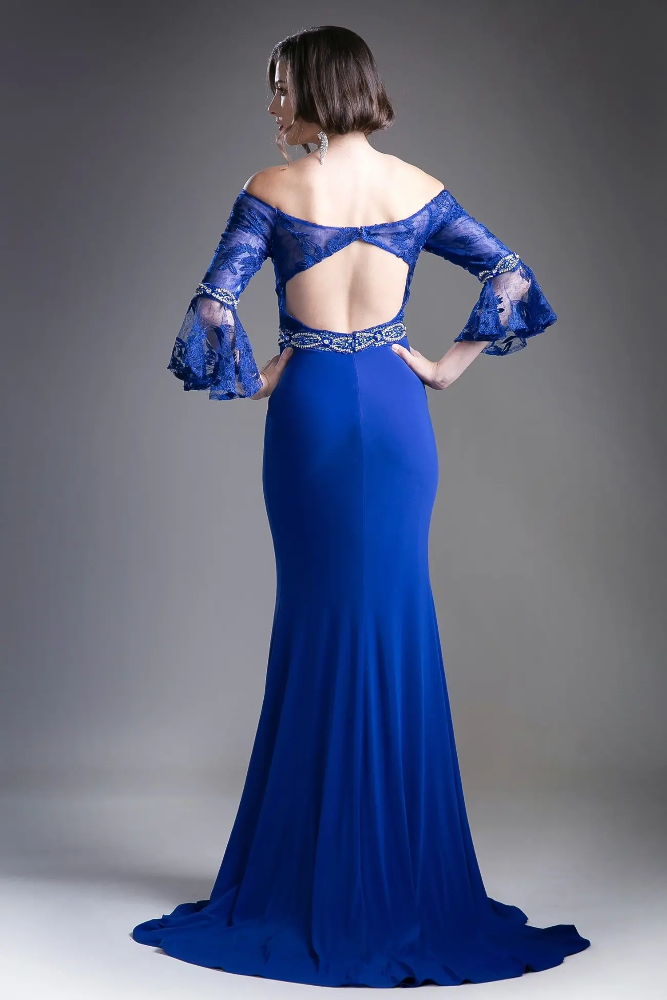 Beaded Belt Lace Bodice Stretch Knit Sheath Dress by Tux-USA