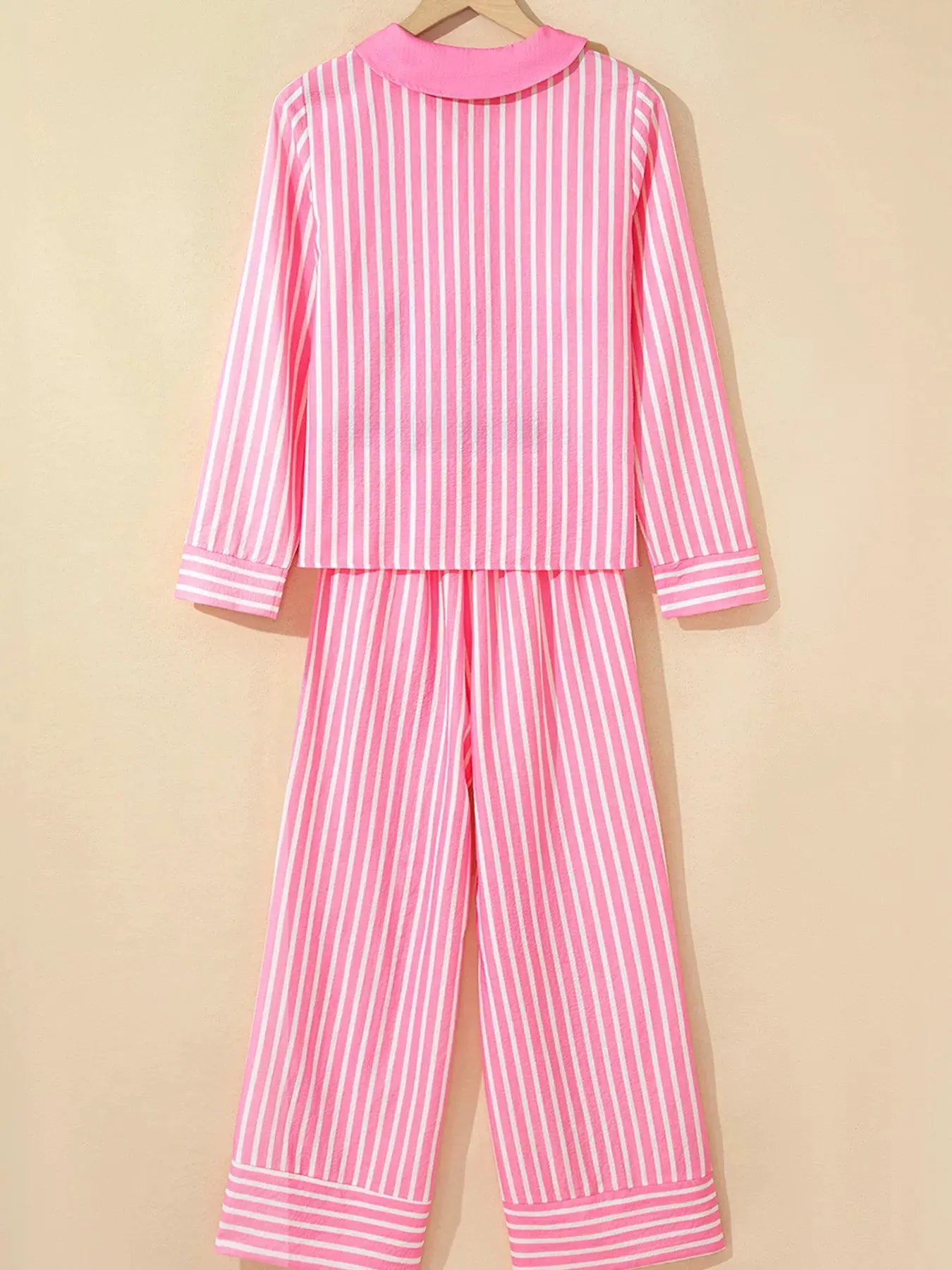 Stripe Buttoned Front Long Sleeve Top and Pants 2 Piece Sleepwear by Partner Label