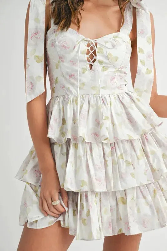 MABLE Floral Print Shoulder Tie Layered Mini Dress by MABLE