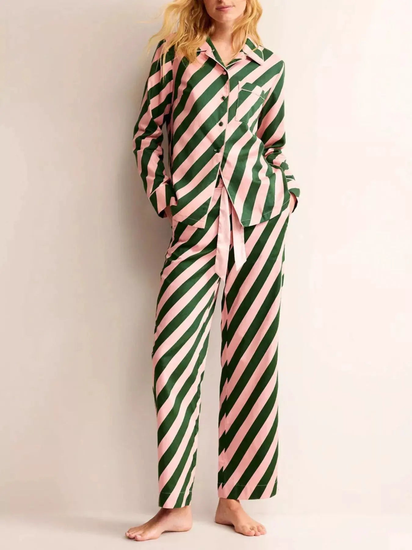 Striped Long Sleeve Shirt and Pants Lounge Set by Partner Label