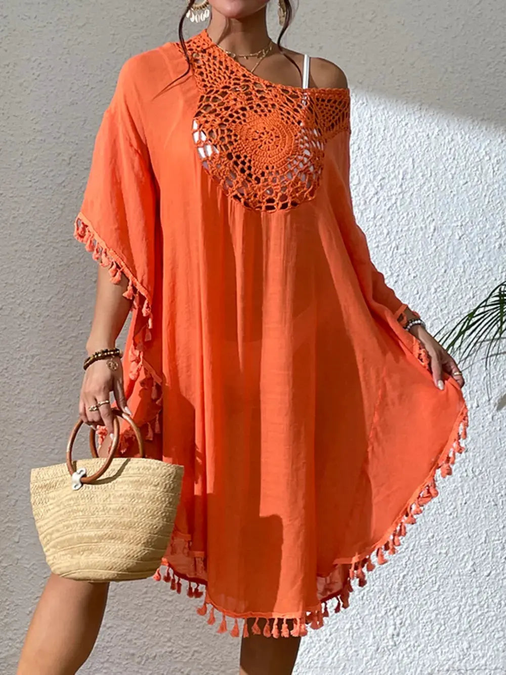 Tassel Cutout Scoop Neck Cover-Up Dress by Partner Label