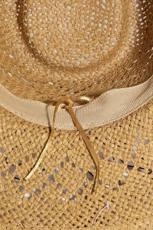 Fame Turquoise and Shell Star Beads Strap Western Straw Hat by Fame
