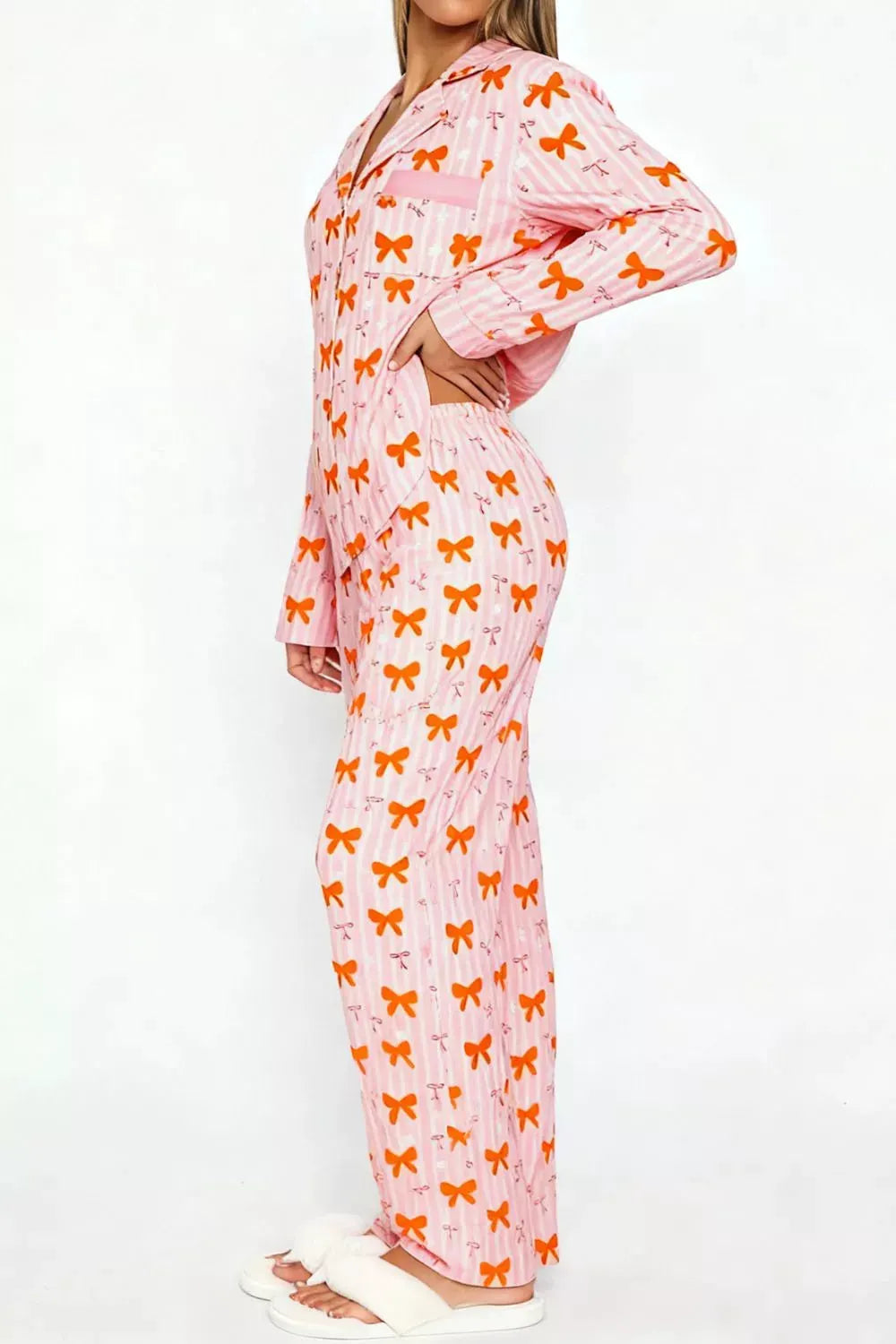 Bow Print Top and Wide Leg Pants Lounge Set by Partner Label