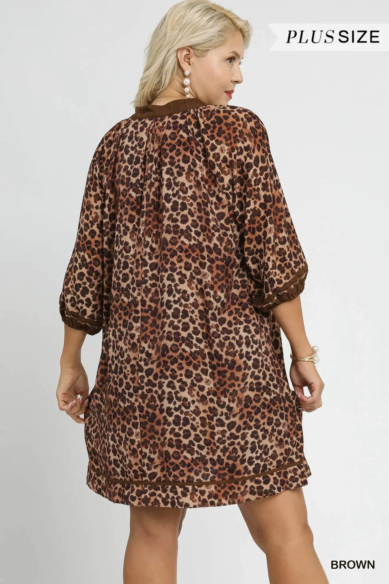 Umgee Full Size Leopard Print Mini Dress with Contrast Trim Plus Size by Umgee