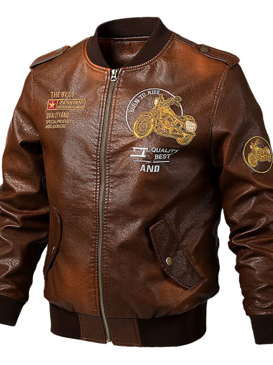 Men's Plus Size Vintage Motorcycle Faux Leather Bomber Jacket by Trendsi