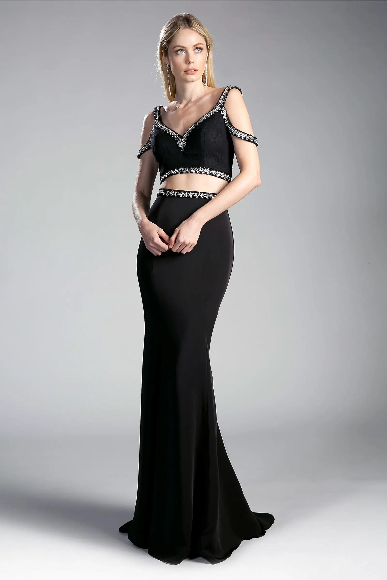Two Piece Fitted Gown with Stretch Jersey and Beaded Details by Tux-USA