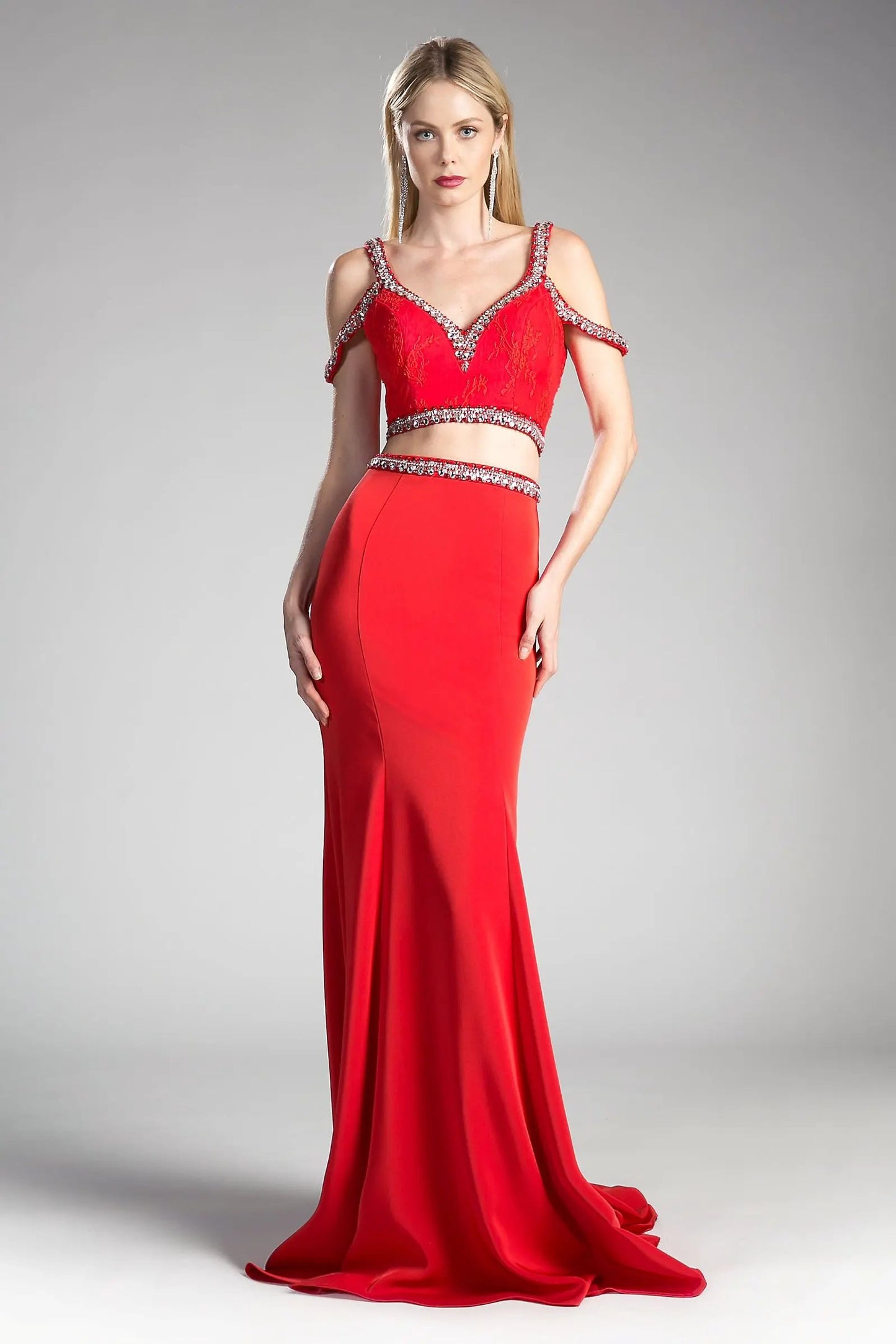 Two Piece Fitted Gown with Stretch Jersey and Beaded Details by Tux-USA