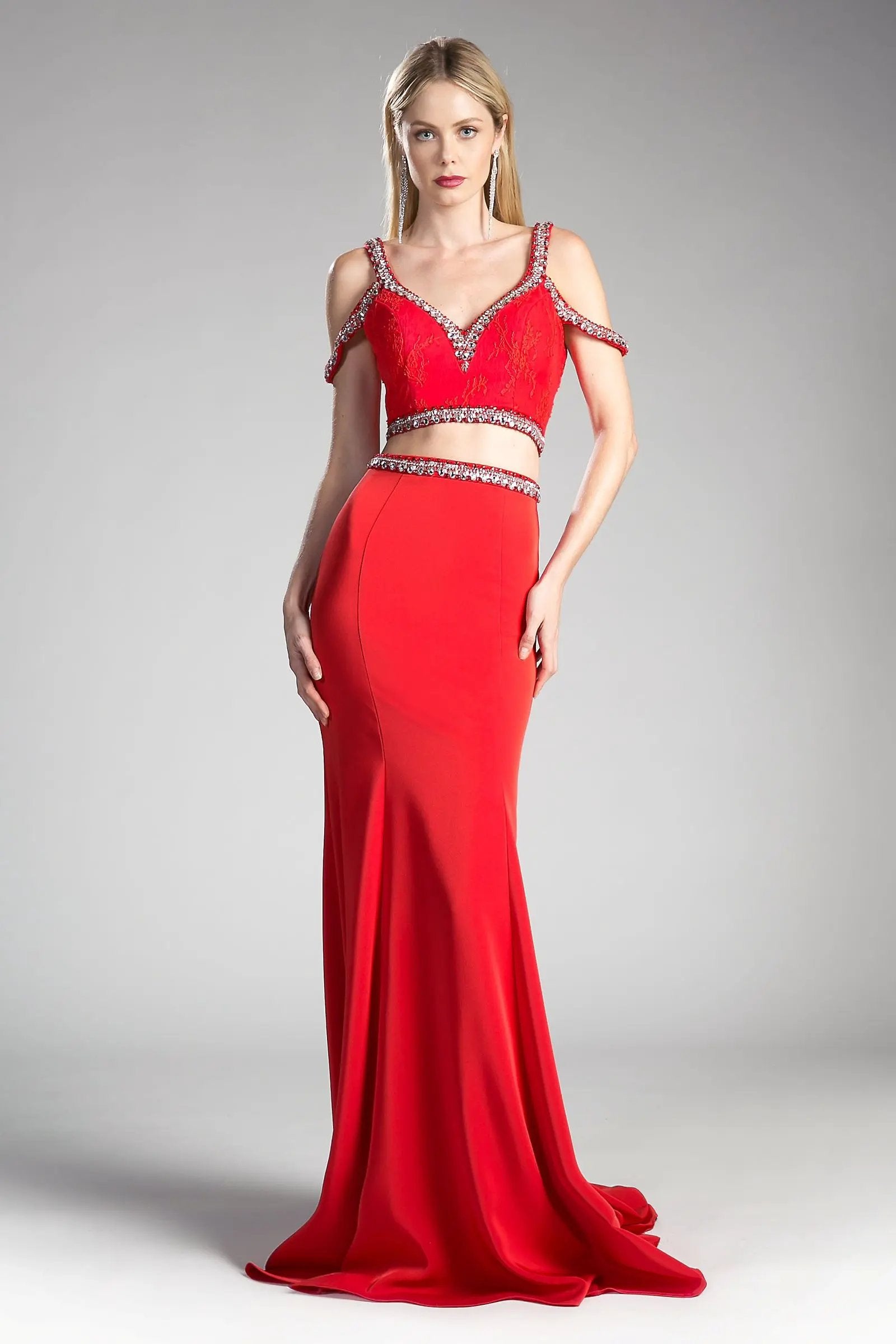 Two Piece Fitted Gown with Stretch Jersey and Beaded Details by Tux-USA