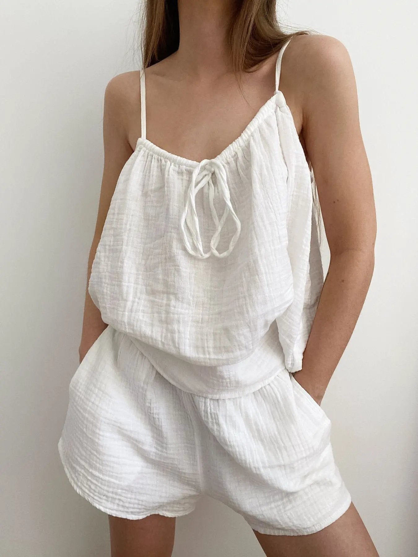 Tie Front Relaxed Fit Cami and Shorts Set by Partner Label
